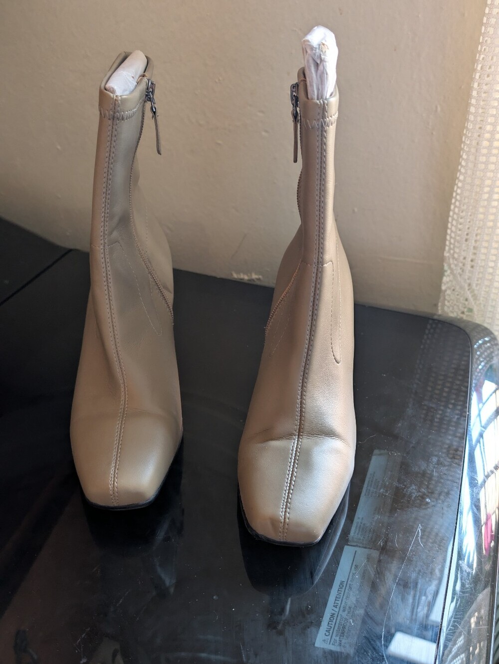 Square-Toe Zip Ankle Boots in Taupe
